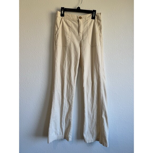 Roxy Women's Off White Mid Rise Straight Leg Pants Beachy Pockets Small *Stain* - Picture 1 of 12